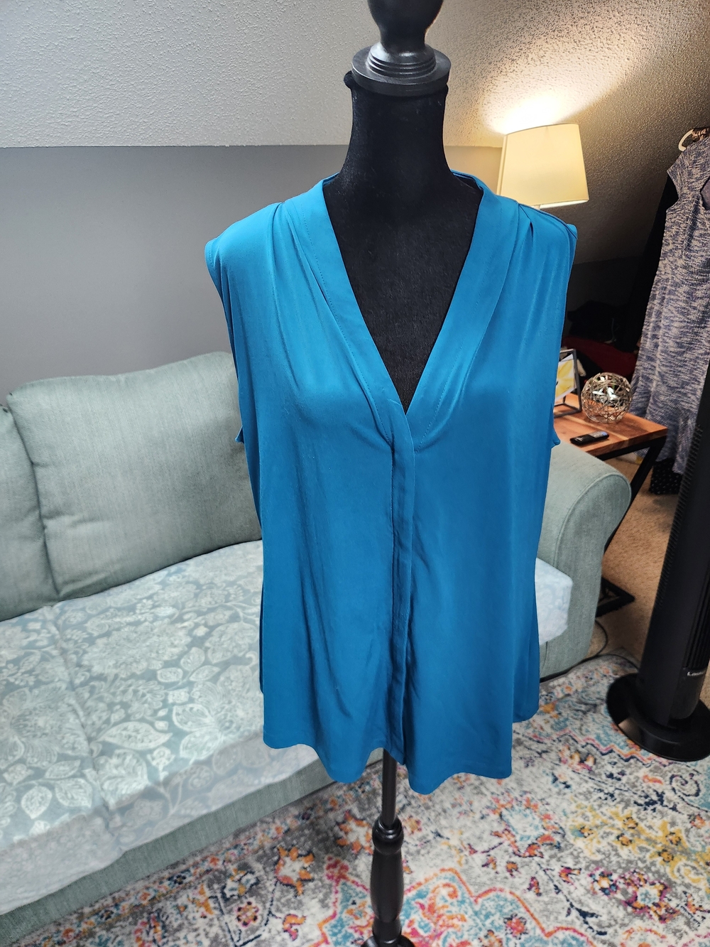 Calvin Klein Blue V-Neck Blouse XL Good Condition